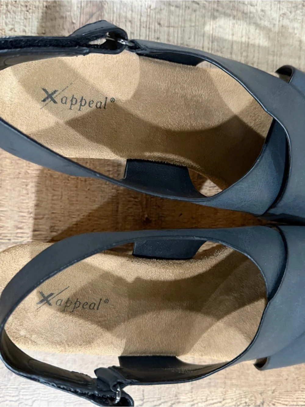 XAppeal Women's Black Cork Slingback Wedge Sandals Size 10 Medium